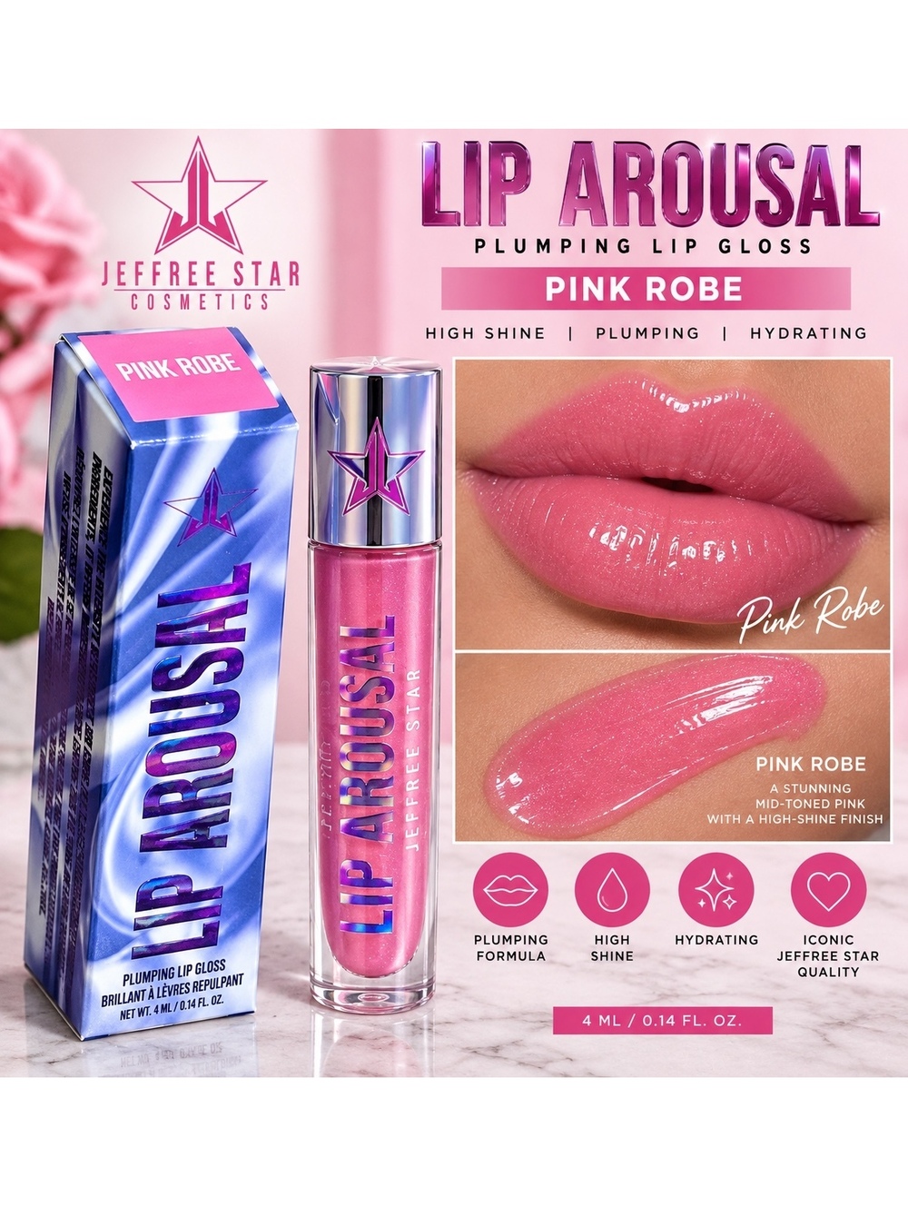 Jeffree Star Cosmetics Lip Arousal Plumping Lip Gloss Pink Robe 4mL